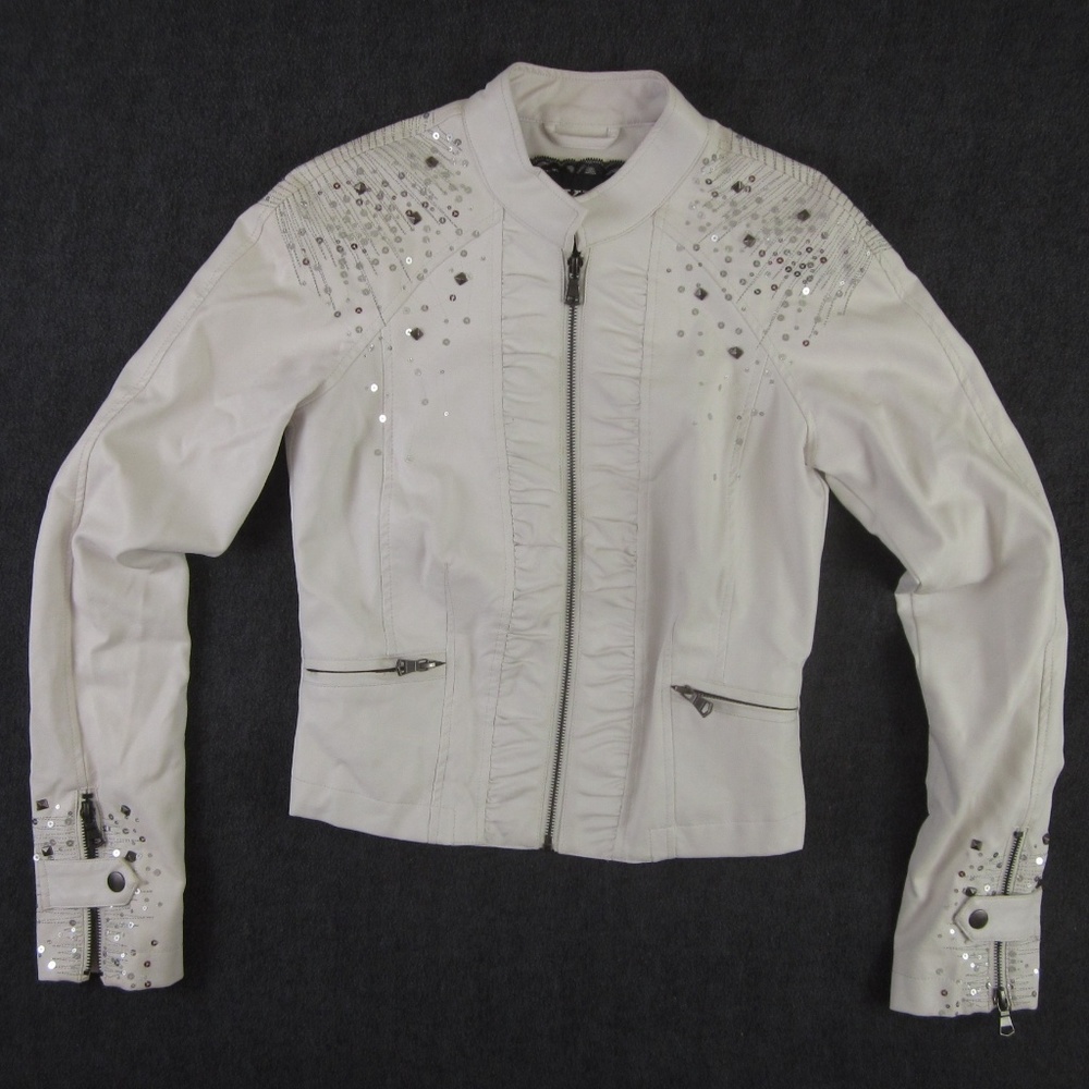 BKE Moto Jacket White Faux Vegan Leather Small